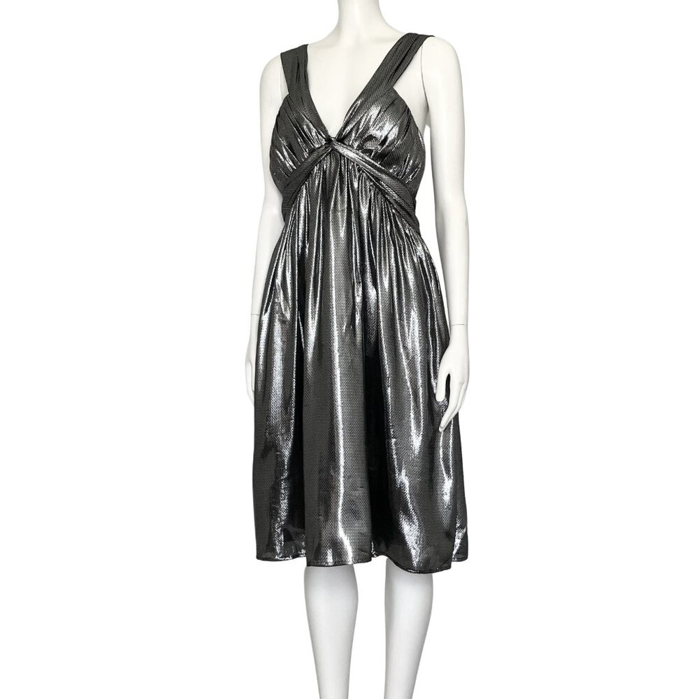 Calvin Klein Silk Blend Gunmetal Metallic Party Dress. L/XL Babydoll Cocktail - Picture 3 of 12